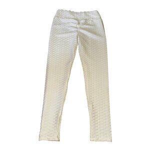 White Textured Leggings Large Scrunch Butt Pants Yoga Gym Honeycomb Sexy Tight‎
